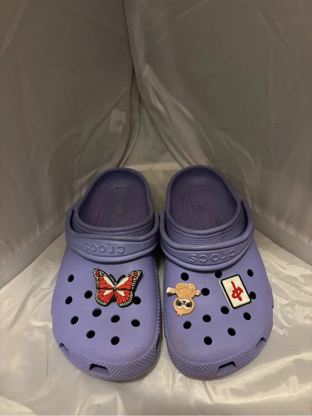CROCS Kids Lavender Foam Clogs with Decorative Charms. Size 3